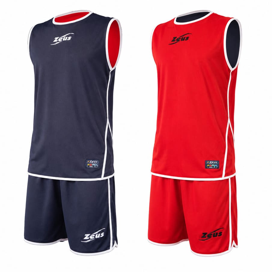 Zeus Kit Doppio Basketball Wende Trikot + Shorts blu/rosso