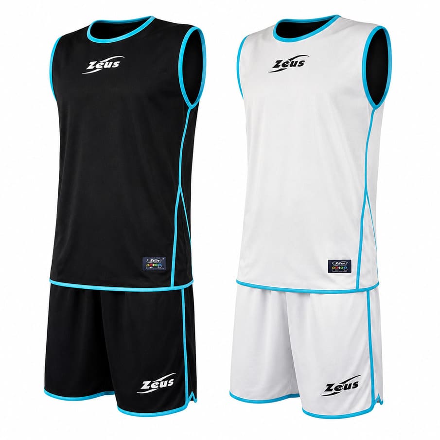 Zeus Kit Doppio Basketball Wende Trikot + Shorts nero/bianco