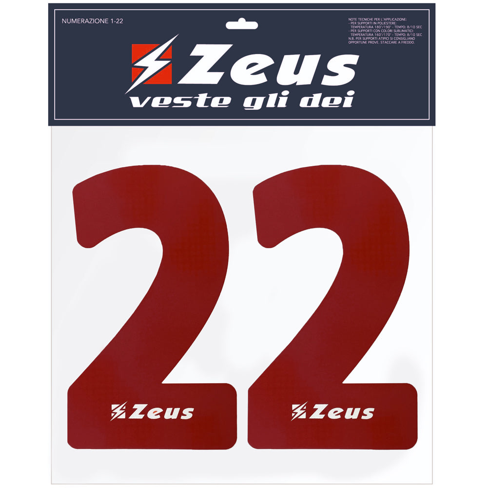 Zeus Zestaw numerów 1-22 do naprasowania 25 cm senior ciemnoczerwony