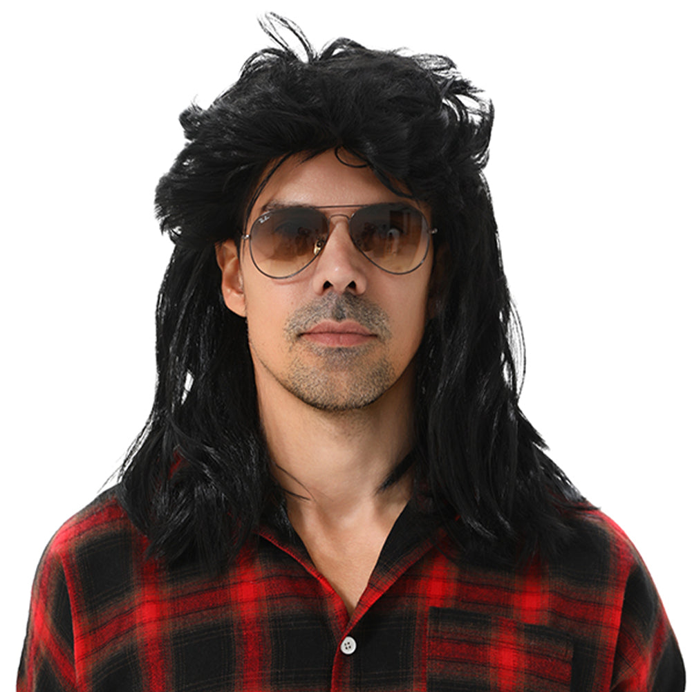 MAASKANTJE "Schnitzel" Retro Mullet Vokuhila Perücke schwarz