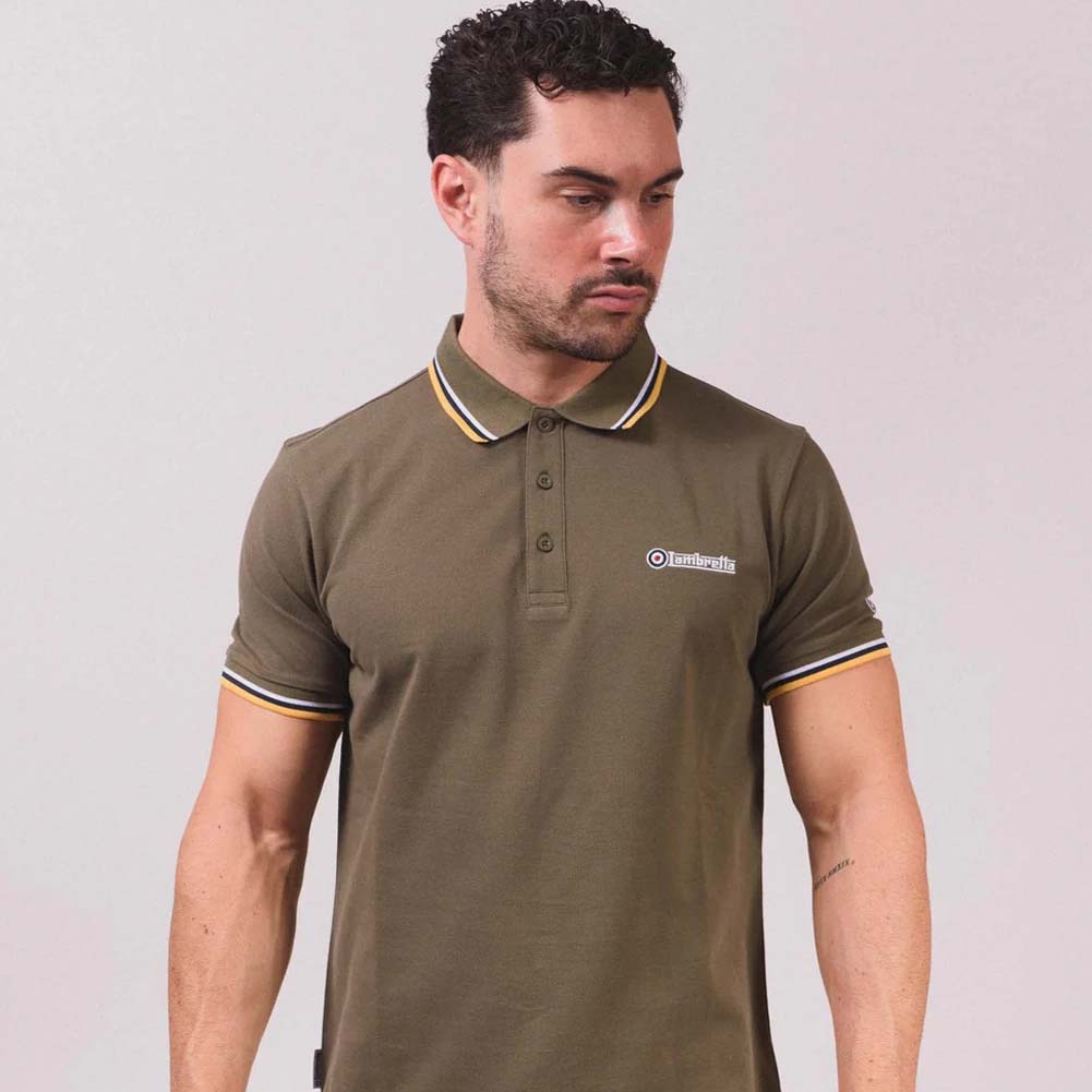 Lambretta Triple Tipped Herren Polo-Shirt SS1650-KHAKI-W-N-G