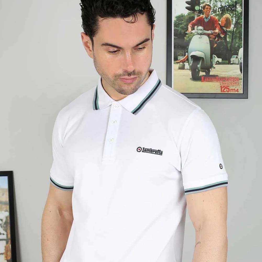 Lambretta Triple Tipped Herren Polo-Shirt SS1650-WHT-C-N-S